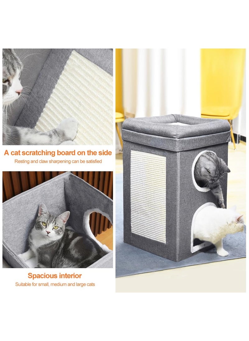 4 In 1 Cat House Large Kitten Cave Foldable Pet Bed With Balcony And Cube Cat Scratching Pad Pet Sleeping Cot Cat Play Center 40x40x64Cm