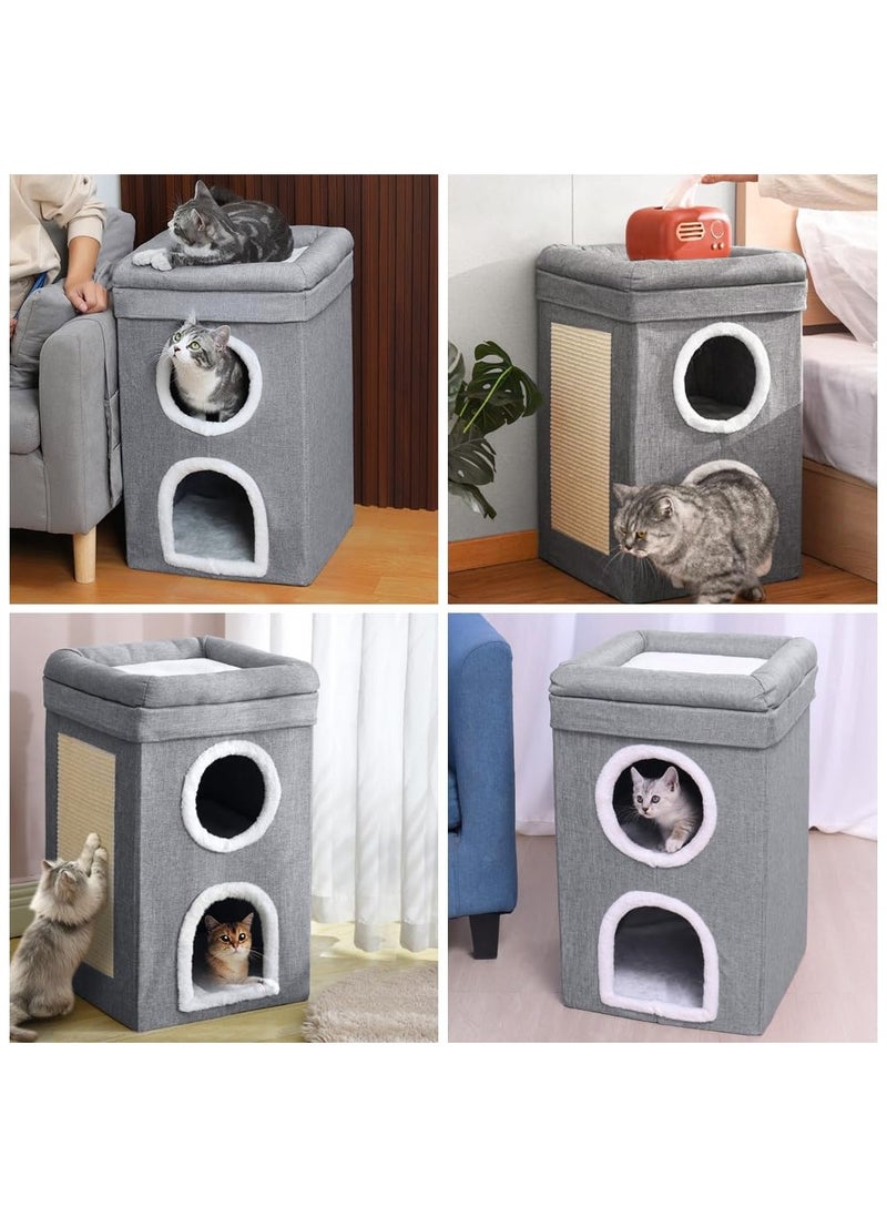 4 In 1 Cat House Large Kitten Cave Foldable Pet Bed With Balcony And Cube Cat Scratching Pad Pet Sleeping Cot Cat Play Center 40x40x64Cm