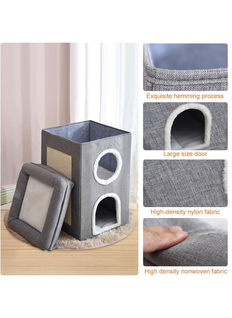 4 In 1 Cat House Large Kitten Cave Foldable Pet Bed With Balcony And Cube Cat Scratching Pad Pet Sleeping Cot Cat Play Center 40x40x64Cm