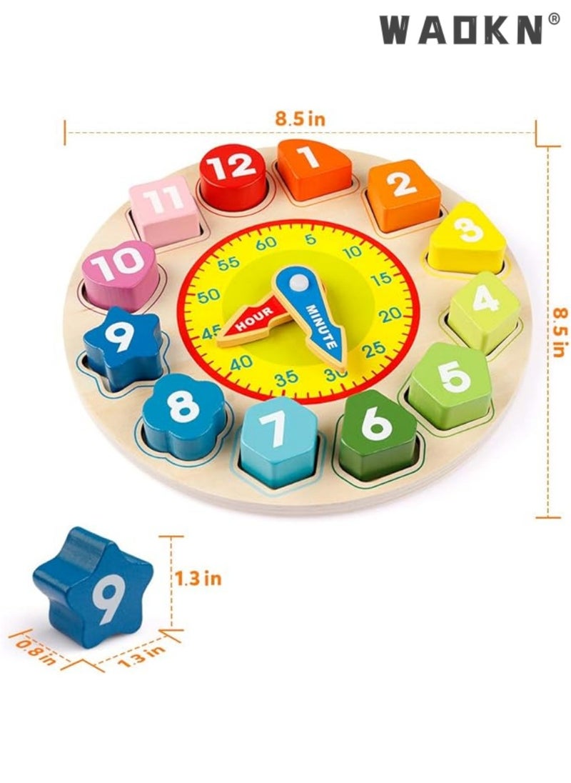 Wooden Shape Color Sorting Clock Â– Teaching Time Number Blocks Puzzle Stacking Sorter Jigsaw Montessori Early Learning Educational Toy Gift For 1 2 3 Year Old Toddler Baby Kids