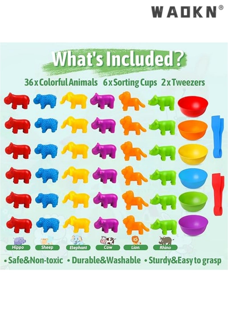 Educational Animal Matching & Sorting Game with Colorful Bowls for Preschool Learning Activities, Montessori-Inspired Sensory STEM Toy Sets for Daycare, Ideal Gift for Toddlers and Kids Ages 3+