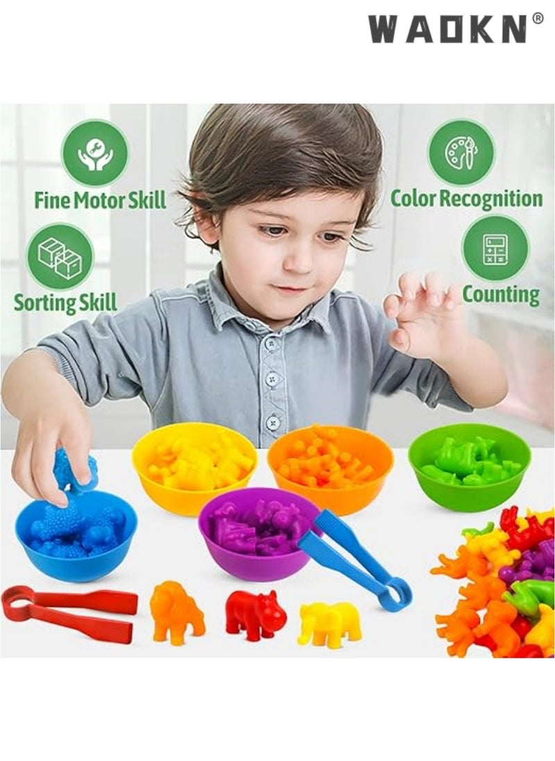 Educational Animal Matching & Sorting Game with Colorful Bowls for Preschool Learning Activities, Montessori-Inspired Sensory STEM Toy Sets for Daycare, Ideal Gift for Toddlers and Kids Ages 3+