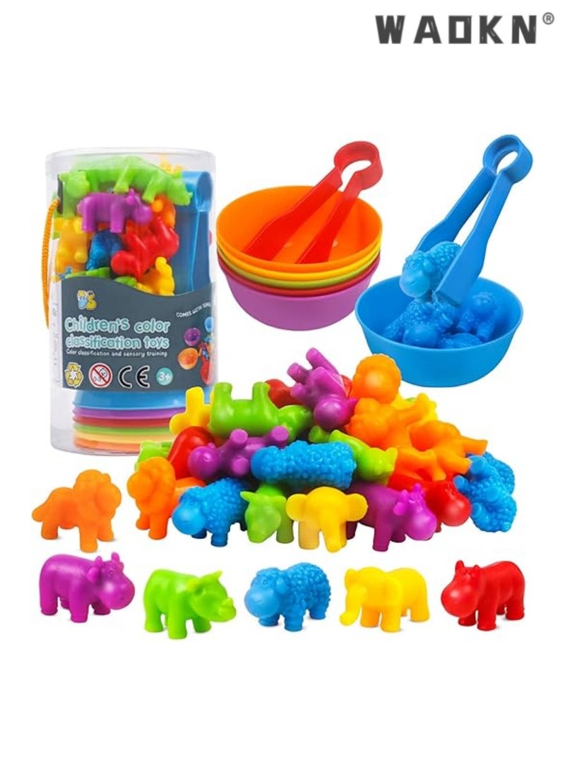 Educational Animal Matching & Sorting Game with Colorful Bowls for Preschool Learning Activities, Montessori-Inspired Sensory STEM Toy Sets for Daycare, Ideal Gift for Toddlers and Kids Ages 3+