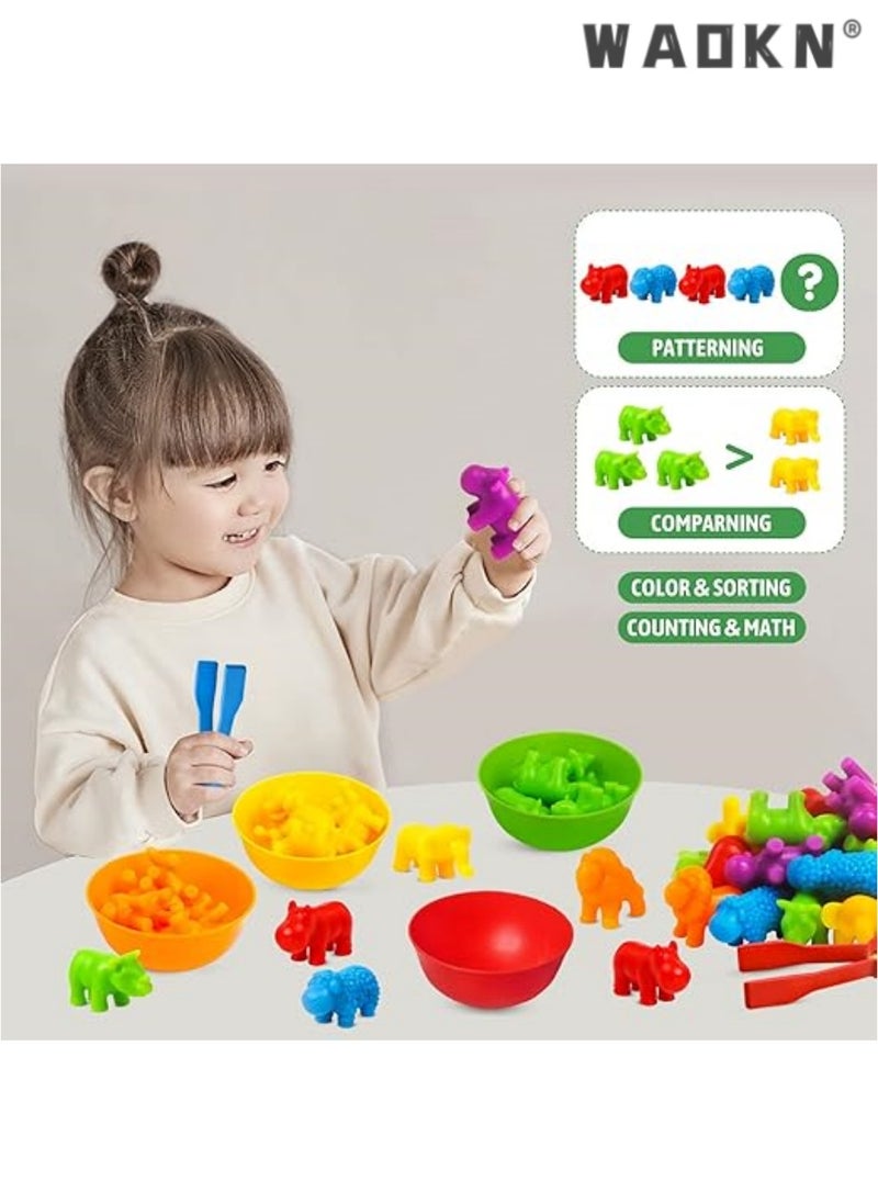 Educational Animal Matching & Sorting Game with Colorful Bowls for Preschool Learning Activities, Montessori-Inspired Sensory STEM Toy Sets for Daycare, Ideal Gift for Toddlers and Kids Ages 3+