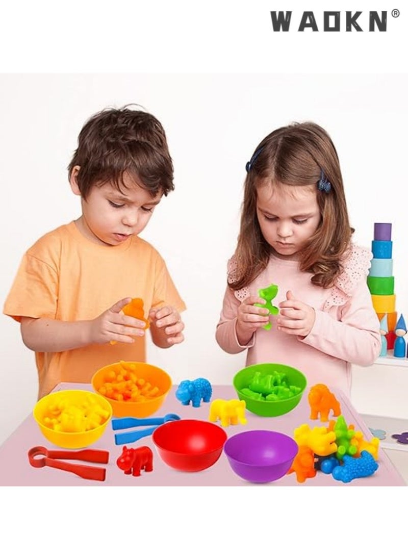 Educational Animal Matching & Sorting Game with Colorful Bowls for Preschool Learning Activities, Montessori-Inspired Sensory STEM Toy Sets for Daycare, Ideal Gift for Toddlers and Kids Ages 3+