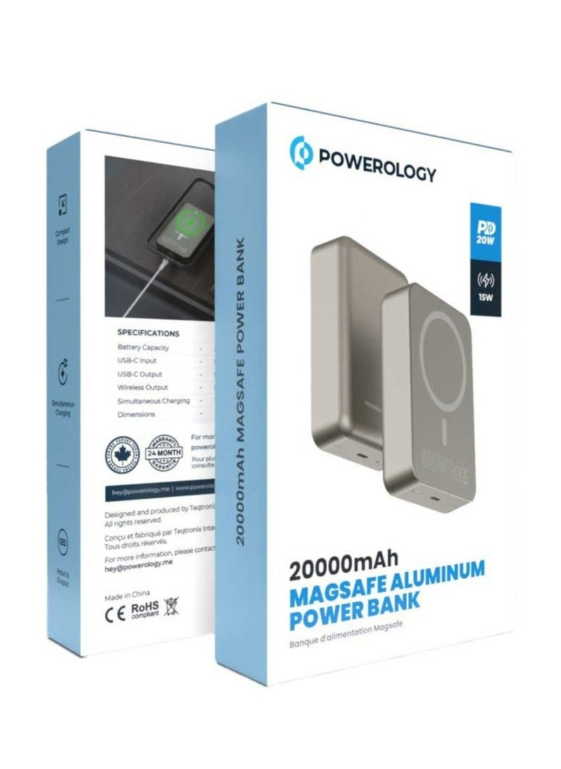 20000mAh Power Bank, Compatible with MagSafe, PD 20W Fast Charge, 15W Wireless Output, Simultaneous Charging, Compact Design & Portable_Titanium