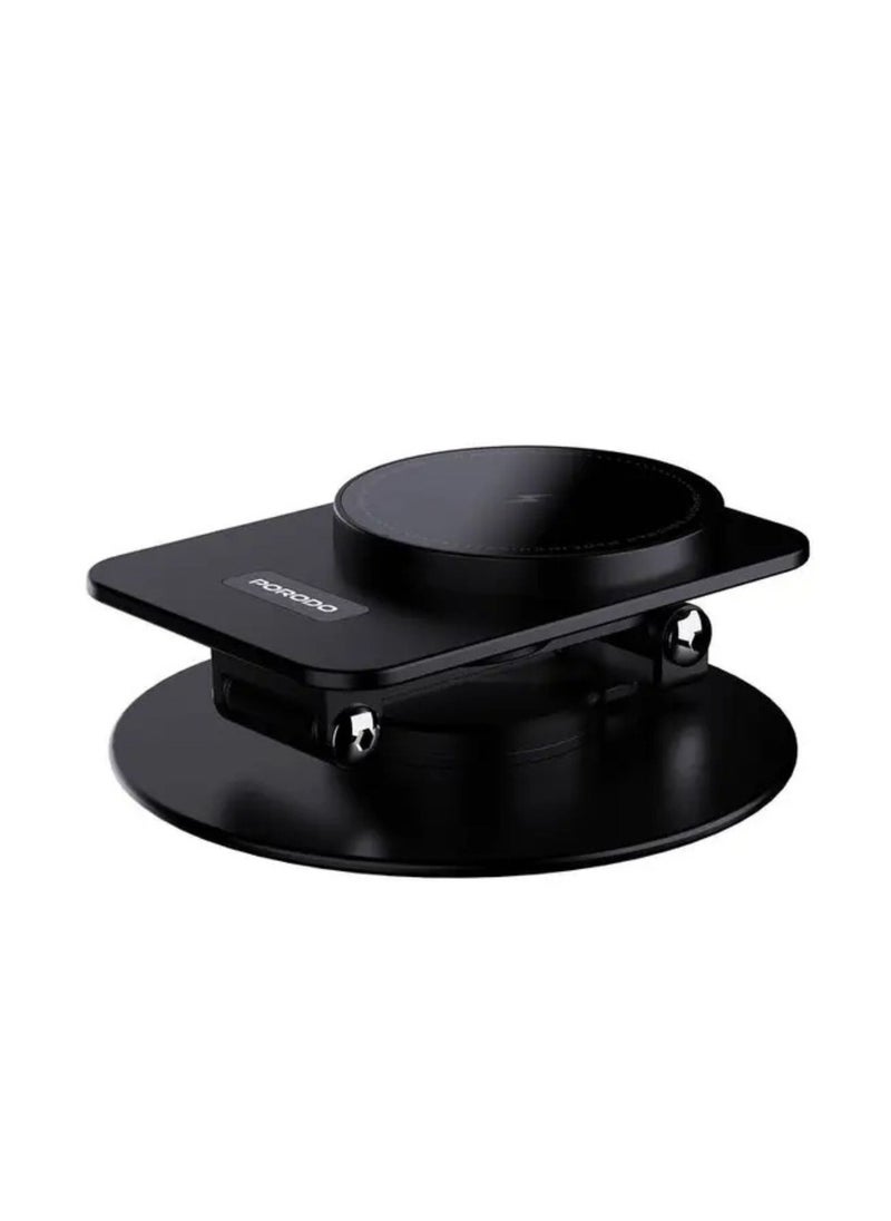 Wireless Charging Rotating Stand with Folding Watch Charge, Flexible Viewing Angle, 360° Rotating Base - Black