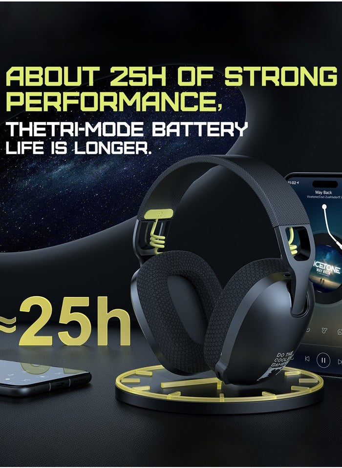 B2 Wireless Gaming Headset with Mic,Over-Ear Gaming Headphone for PS4, PS5, PC, Switch, Mac,2.4GHz Bluetooth 5.3 Gaming Headphones with Noise Cancelling Mic,Black