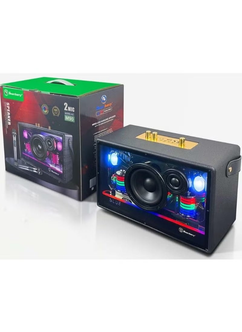 M90 Portable Bluetooth Speaker with 2 UHF Microphones Wireless Karaoke Machine for Adults Kids Speaker System with Progressive Color LED Lights for Home Party
