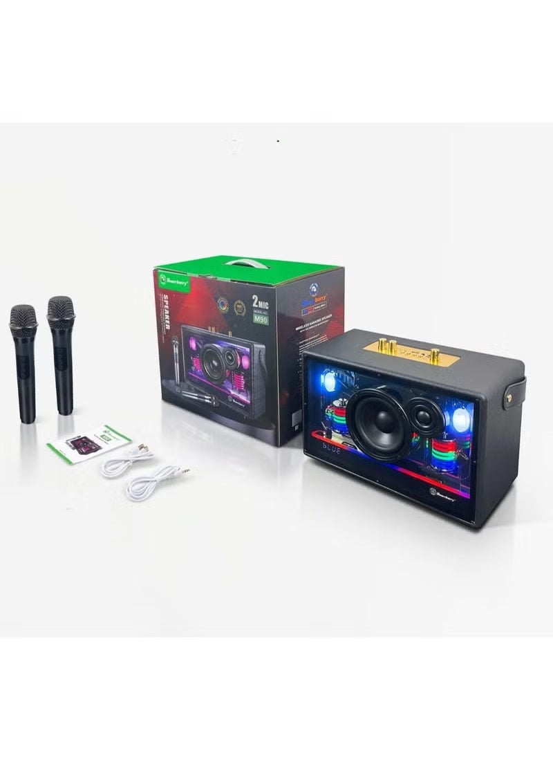M90 Portable Bluetooth Speaker with 2 UHF Microphones Wireless Karaoke Machine for Adults Kids Speaker System with Progressive Color LED Lights for Home Party