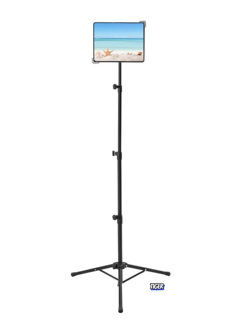 Tablet Holder Stand – Adjustable Height Floor Stand with Tripod Base – Universal Tablet Stand for iPad, Samsung, and More – Perfect for Hands-Free Use, Video Calls, Presentations, or Watching Movies – Sturdy and Portable Design