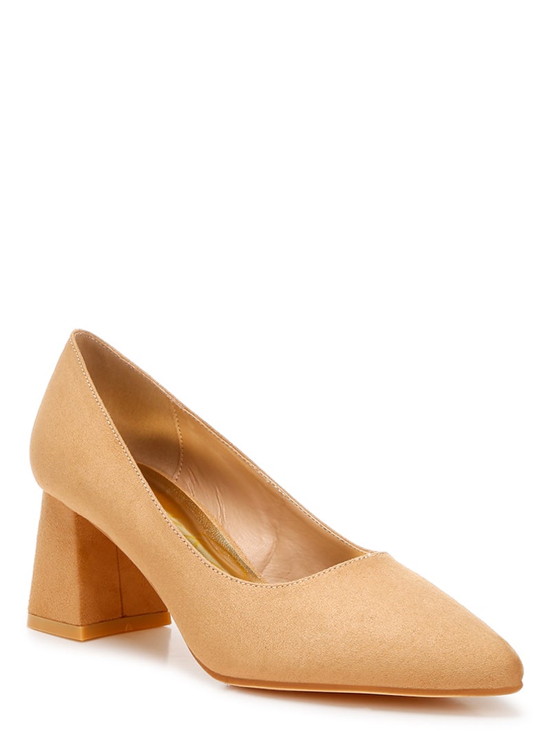 Block Heel Pumps in Beige