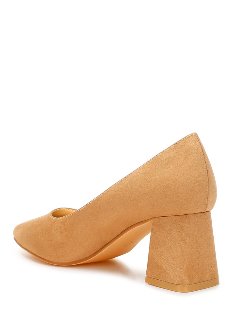 Block Heel Pumps in Beige