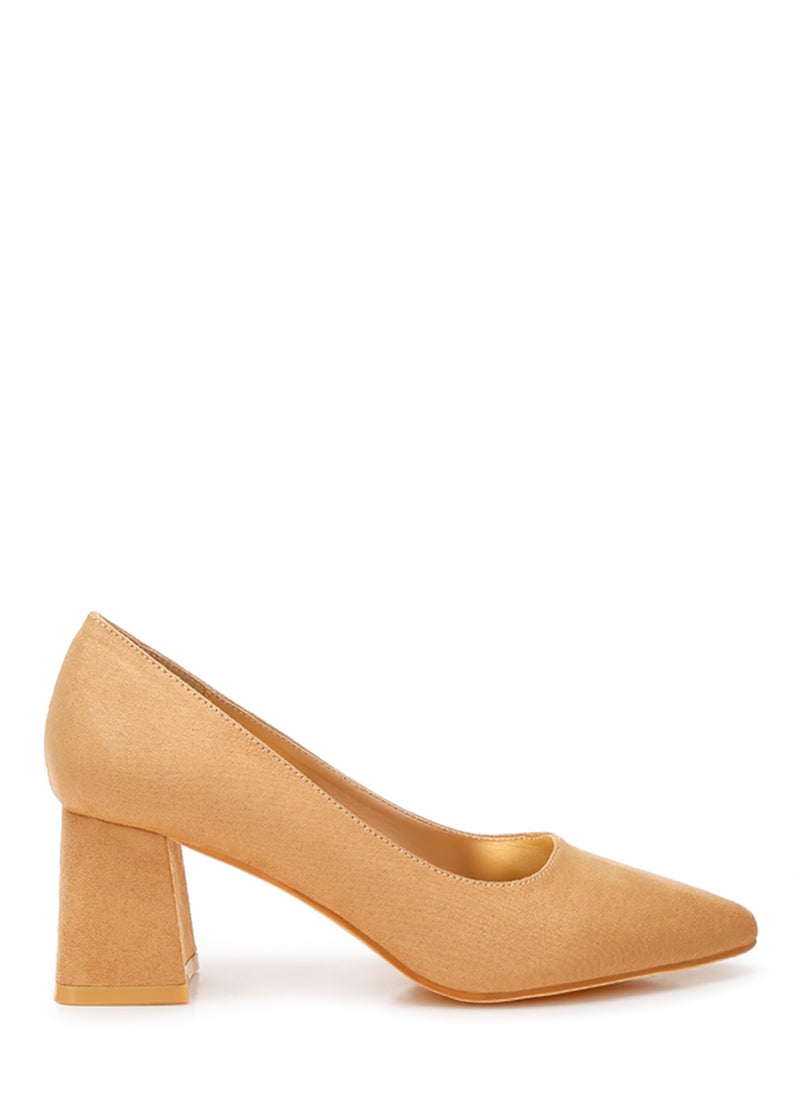 Block Heel Pumps in Beige