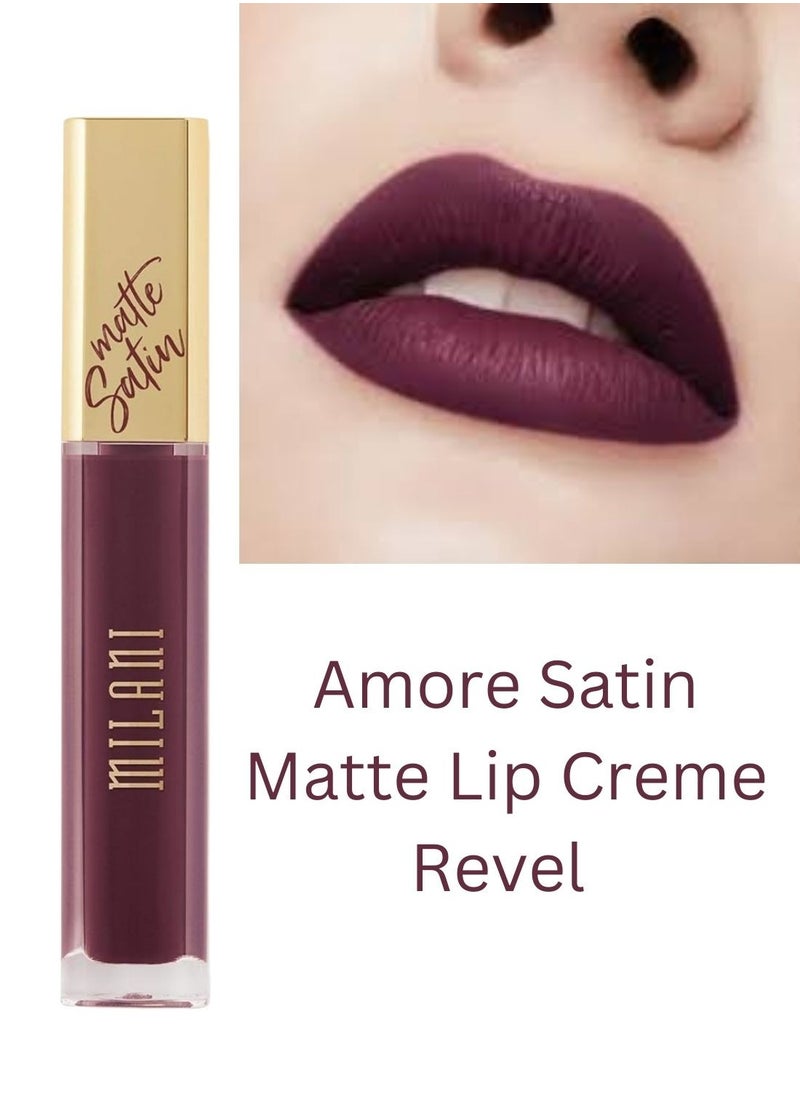 Milani Amore Satin Matte Lip Crème - Shade 06 Revel Berry Purple | Long-Lasting, Lightweight, Velvet-Matte Finish | Hydrating, Full-Coverage Liquid Lipstick