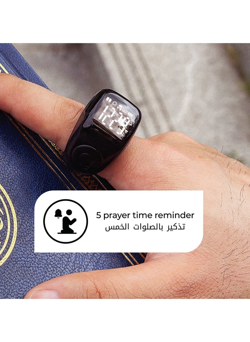 iQibla Zikr Flex Advance Ring Tasbih Counting With 3 Compatible Sizes(18mm / 20mm / 22mm) | 2 - 5 Prayer Reminder | Tasbih Reminder | BT Connectivity | Qibla Life App - Black