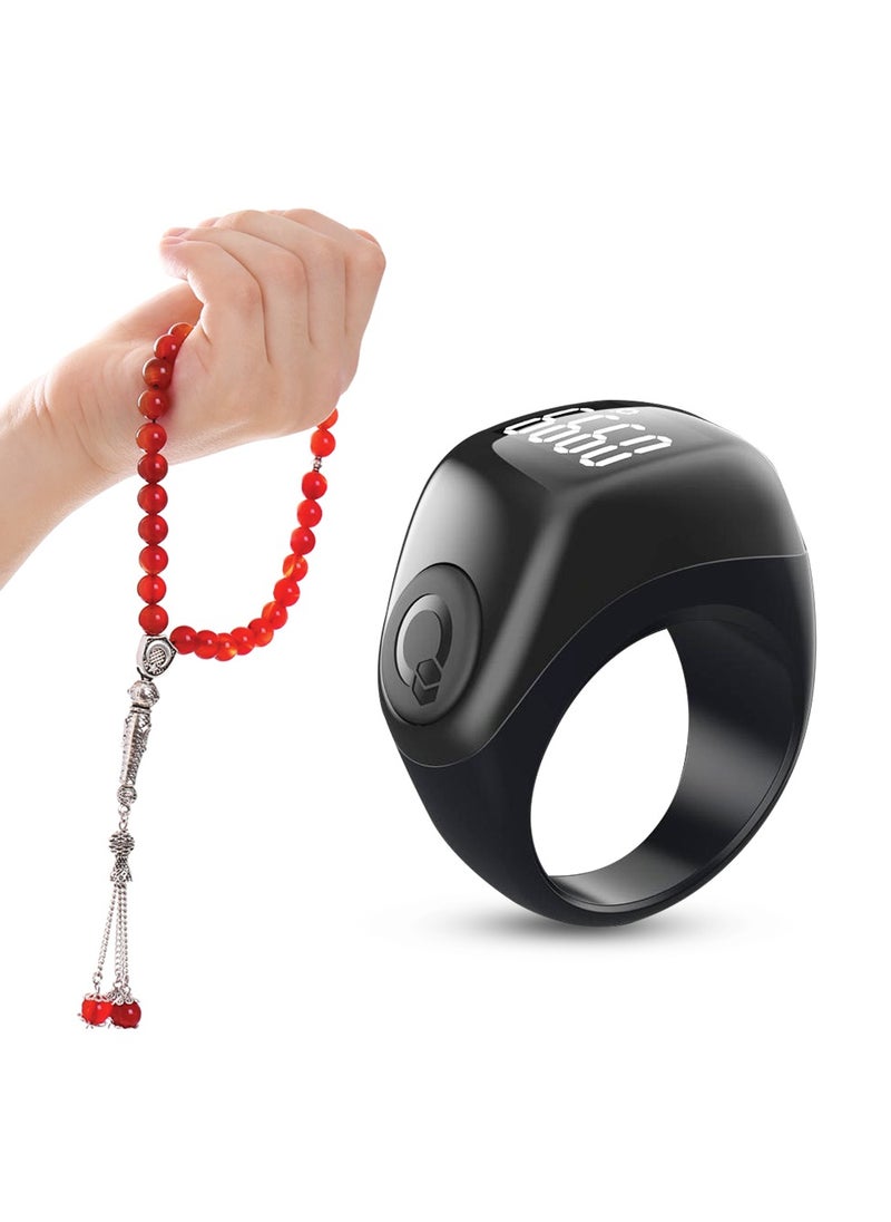 iQibla Zikr Flex Advance Ring Tasbih Counting With 3 Compatible Sizes(18mm / 20mm / 22mm) | 2 - 5 Prayer Reminder | Tasbih Reminder | BT Connectivity | Qibla Life App - Black