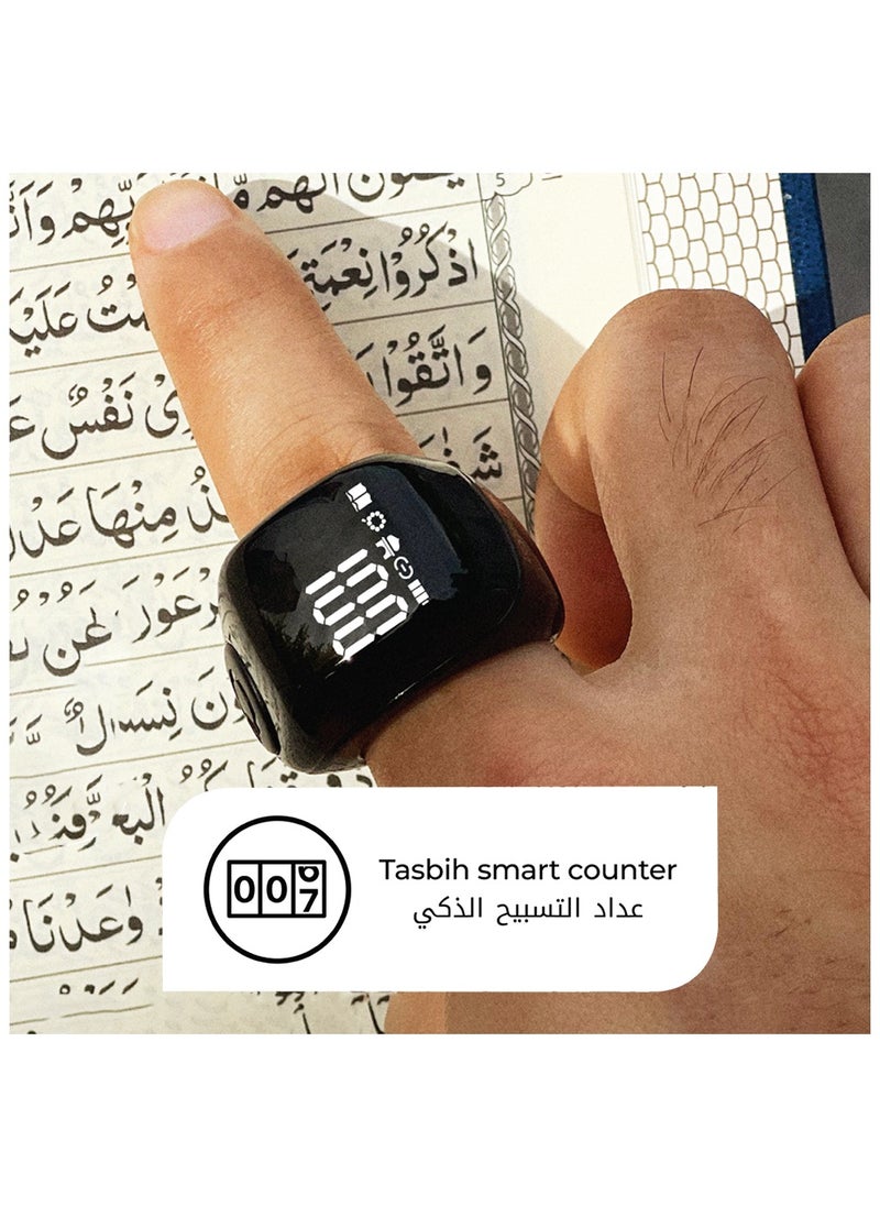 iQibla Zikr Flex Advance Ring Tasbih Counting With 3 Compatible Sizes(18mm / 20mm / 22mm) | 2 - 5 Prayer Reminder | Tasbih Reminder | BT Connectivity | Qibla Life App - Black