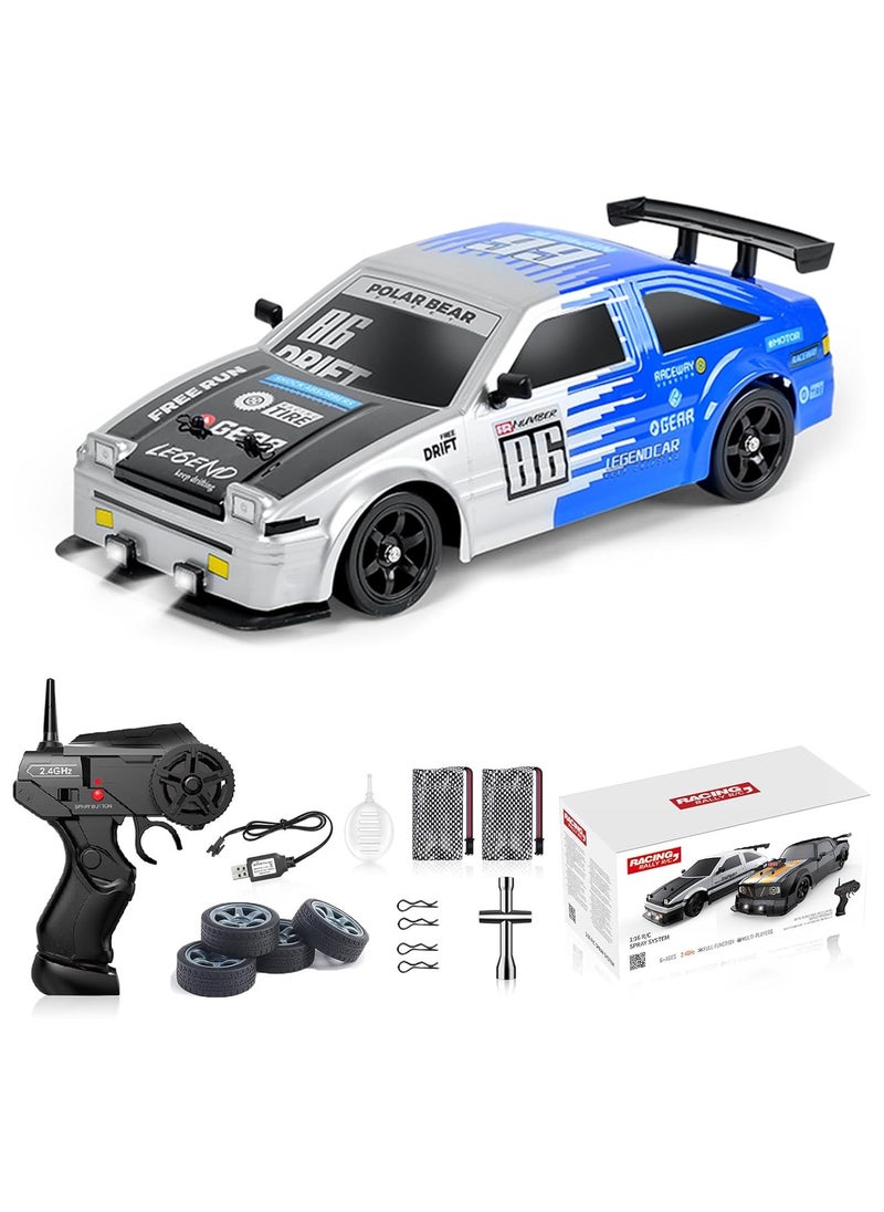 1:16 Scale RC Drift Car Remote Control Car 2.4ghz 4WD High Speed RC Cars Vehicle with LED Lights Two Batteries and Drifting Tire Racing Sport Toy for Adults Boys Girls Kids Gift - Blue/Grey