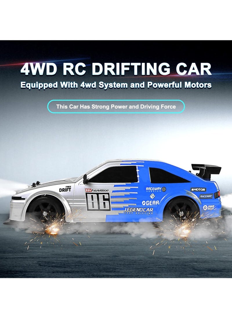 1:16 Scale RC Drift Car Remote Control Car 2.4ghz 4WD High Speed RC Cars Vehicle with LED Lights Two Batteries and Drifting Tire Racing Sport Toy for Adults Boys Girls Kids Gift - Blue/Grey