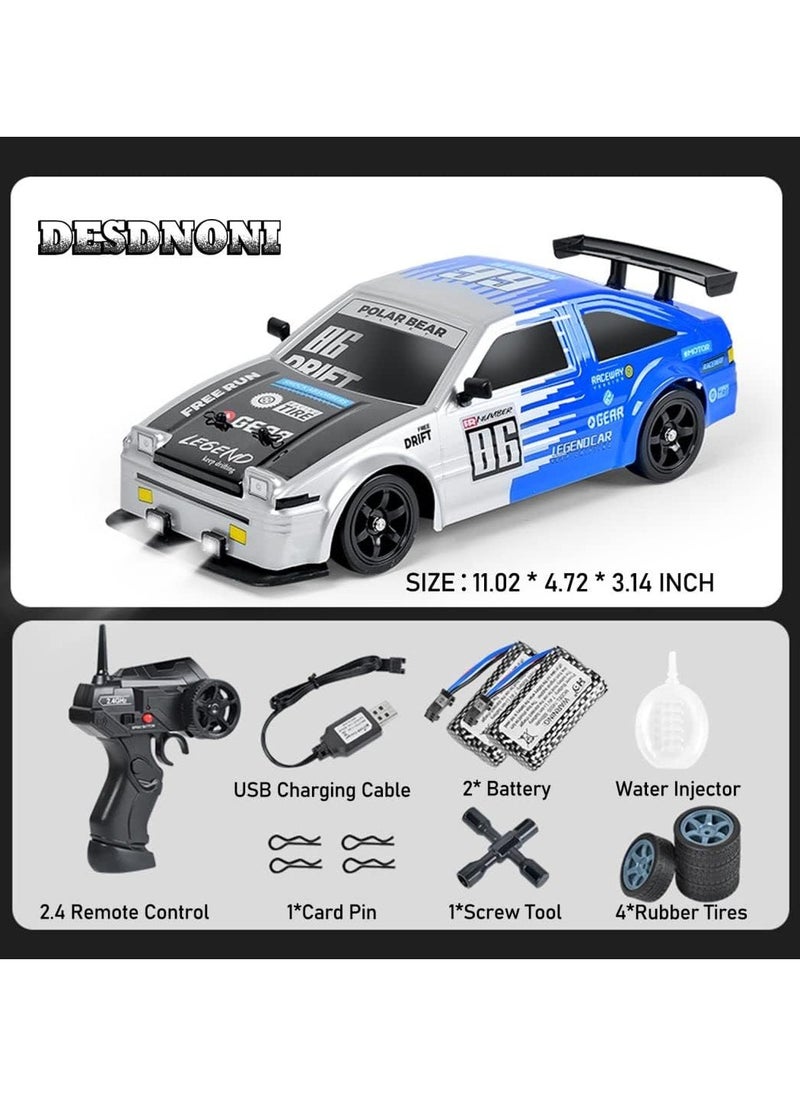 1:16 Scale RC Drift Car Remote Control Car 2.4ghz 4WD High Speed RC Cars Vehicle with LED Lights Two Batteries and Drifting Tire Racing Sport Toy for Adults Boys Girls Kids Gift - Blue/Grey