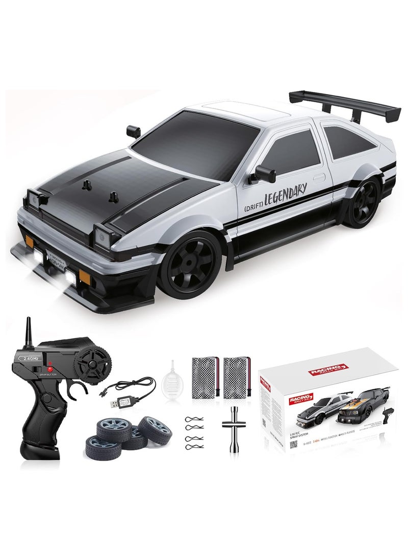 1:16 Scale Remote Control Car RC Drift Car 4WD 18KM/H High Speed Model Vehicle 2.4GHz with LED Lights Spray Rubber Tire Racing Sport Toy Car for Adults Boys Girls Kids Gift 2Pcs Rechargeable Batteries - Black/White