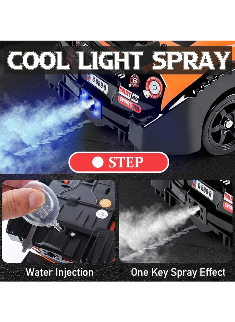 1:16 Scale Remote Control Car RC Drift Car 4WD 18KM/H High Speed Model Vehicle 2.4GHz with LED Lights Spray Rubber Tire Racing Sport Toy Car for Adults Boys Girls Kids Gift 2Pcs Rechargeable Batteries - Navy Blue