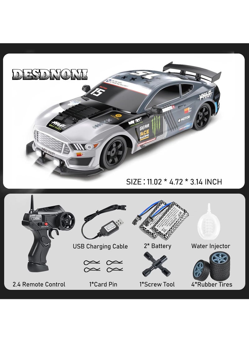 1:16 Scale Remote Control Car RC Drift Car 4WD 18KM/H High Speed Model Vehicle 2.4GHz with LED Lights Spray Rubber Tire Racing Sport Toy Car for Adults Boys Girls Kids Gift 2Pcs Rechargeable Batteries - Navy Blue