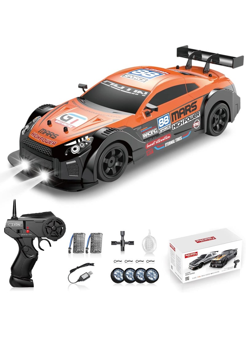 1:16 Scale Remote Control Car RC Drift Car 4WD 18KM/H High Speed Model Vehicle 2.4GHz with LED Lights Spray Rubber Tire Racing Sport Toy Car for Adults Boys Girls Kids Gift 2Pcs Rechargeable Batteries - Orange/Black