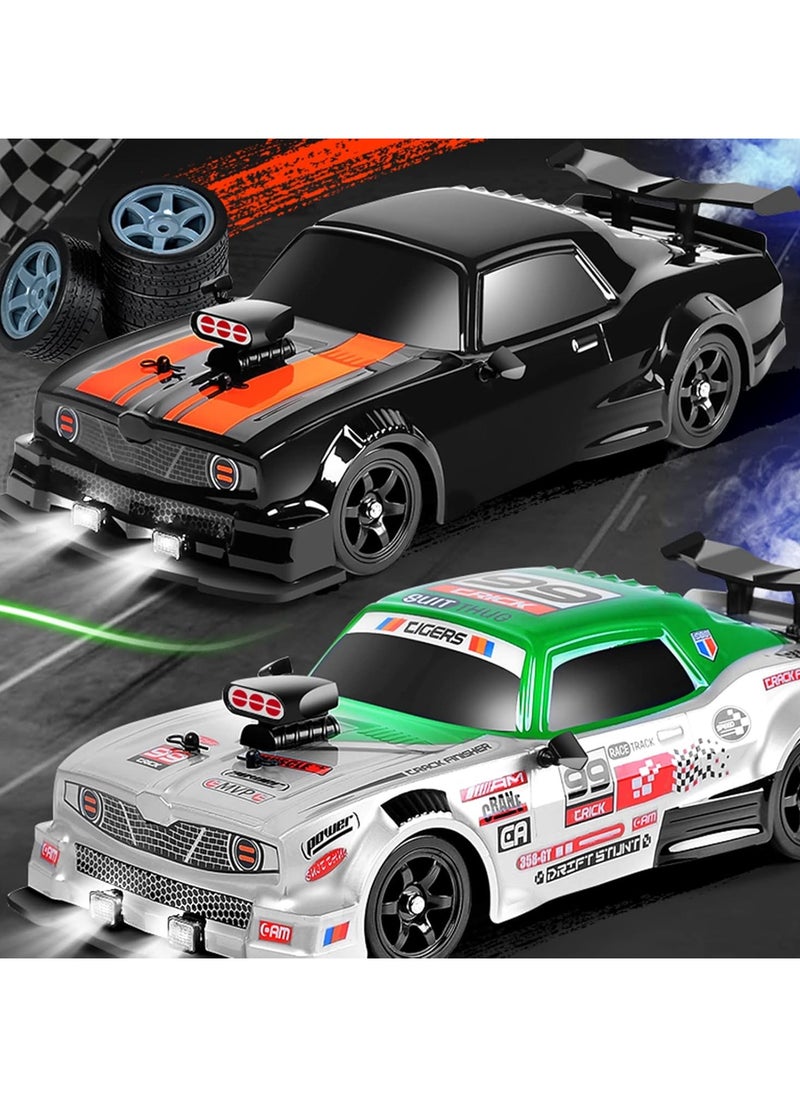 1:16 Scale Remote Control Car RC Drift Car 4WD 18KM/H High Speed Model Vehicle 2.4GHz with LED Lights Spray Rubber Tire Racing Sport Toy Car for Adults Boys Girls Kids Gift 2Pcs Rechargeable Batteries - Black