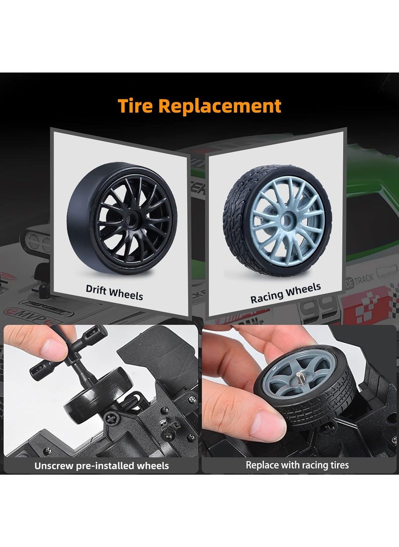 1:16 Scale Remote Control Car RC Drift Car 4WD 18KM/H High Speed Model Vehicle 2.4GHz with LED Lights Spray Rubber Tire Racing Sport Toy Car for Adults Boys Girls Kids Gift 2Pcs Rechargeable Batteries - Black