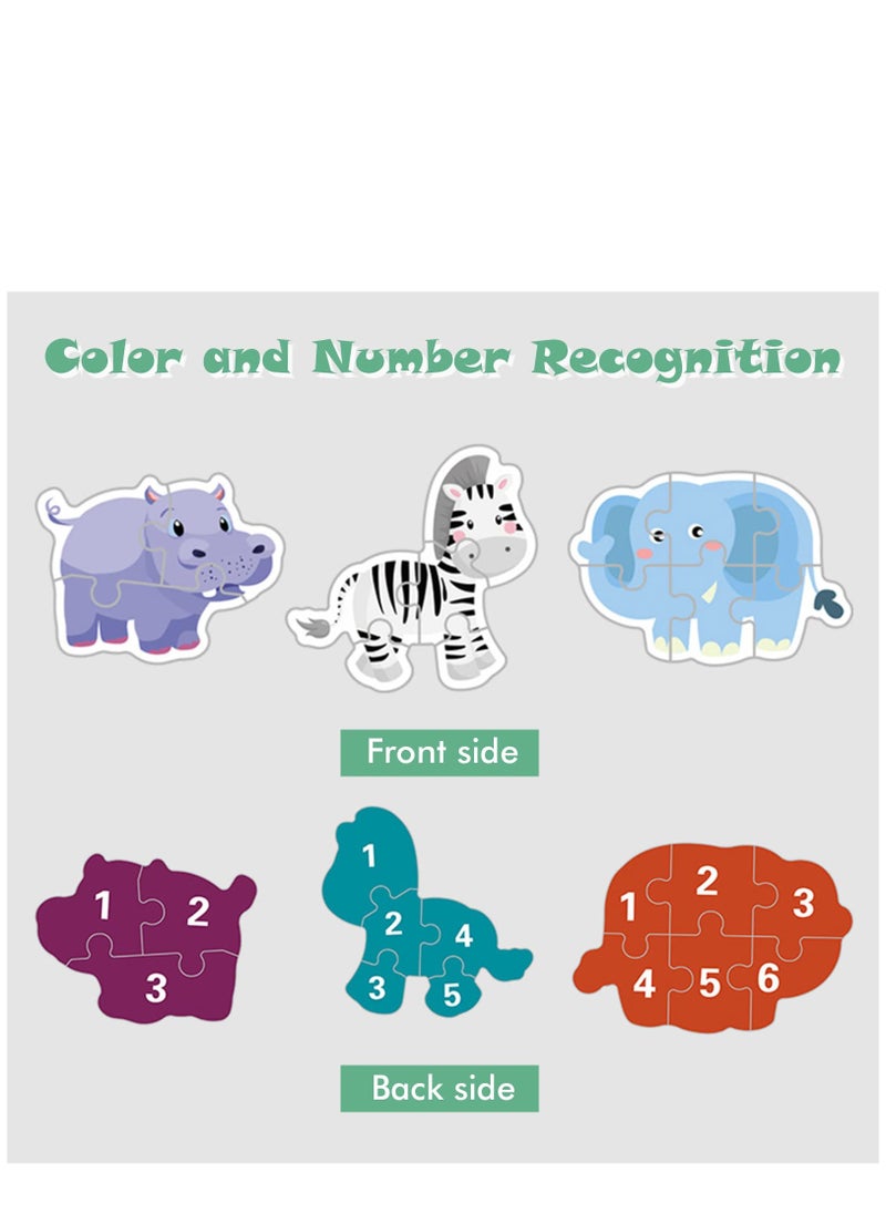 Toddler Puzzle Animal Shape Wooden Block Montessori Jigsaw Puzzle with Board Level-Up Puzzles for Beginner Preschool Learning Toys for Kids Educational Games Kindergarten Gifts for Boys Girls