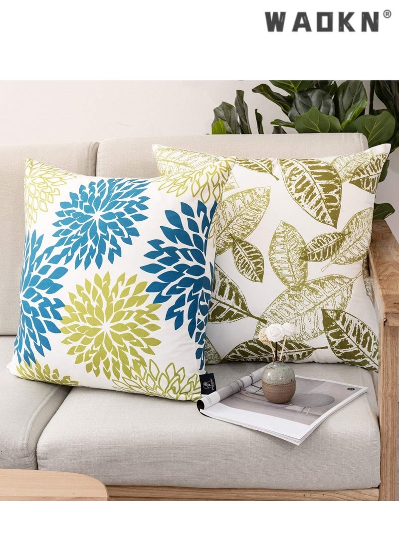 Fresh Living Blue&Green Accent ，Simple geometric printing abstract floral linen pillow cover peach skin velvet sofa pillowcase cushion cover