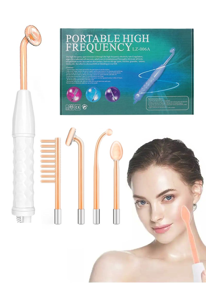 High Frequency Facial Wand, Portable Device for Skincare  Portable Handheld Skin Therapy Wand Machine with 4 Different Tubes W/Neon – Anti-Aging - Skin Tightening - Wrinkle Reducing - Dark Circles – Clarifying - Hair & Scalp Stimulator