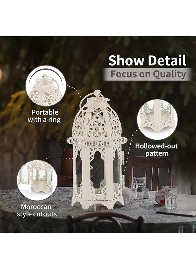 Ramadan Decorations, 2 Pieces Ramadan Decorative Candle Lanterns with Transparent Glass Panel, 6 Inch Hanging Lantern Outdoor for Ramadan, Halloween Decorative Metal Lamp for Patio, Weddings