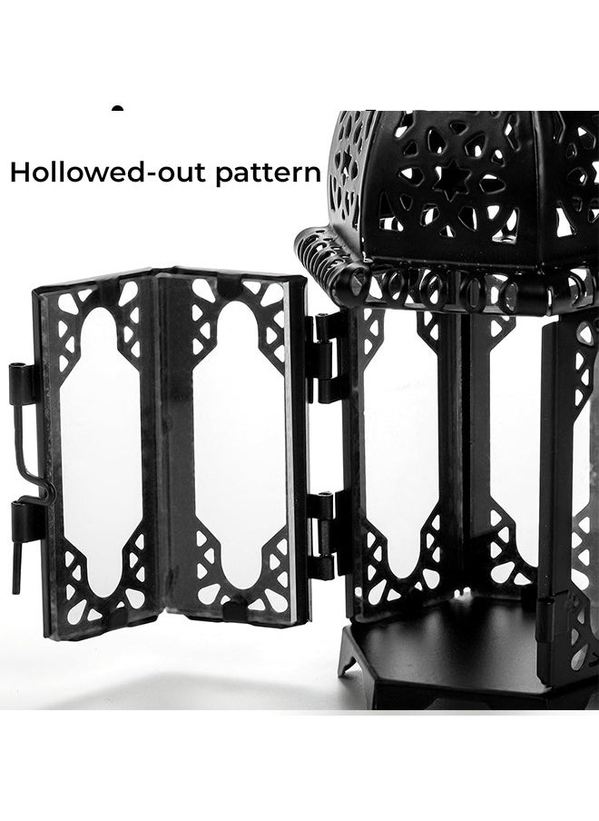 Ramadan Decorations, 2 Pieces Ramadan Decorative Candle Lanterns with Transparent Glass Panel, 6 Inch Hanging Lantern Outdoor for Ramadan, Halloween Decorative Metal Lamp for Patio, Weddings