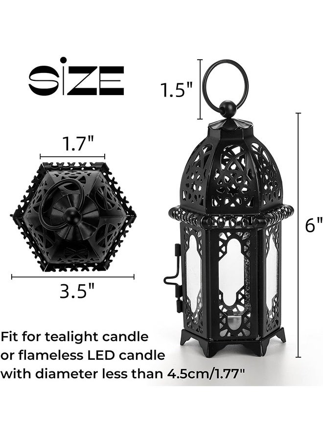 Ramadan Decorations, 2 Pieces Ramadan Decorative Candle Lanterns with Transparent Glass Panel, 6 Inch Hanging Lantern Outdoor for Ramadan, Halloween Decorative Metal Lamp for Patio, Weddings