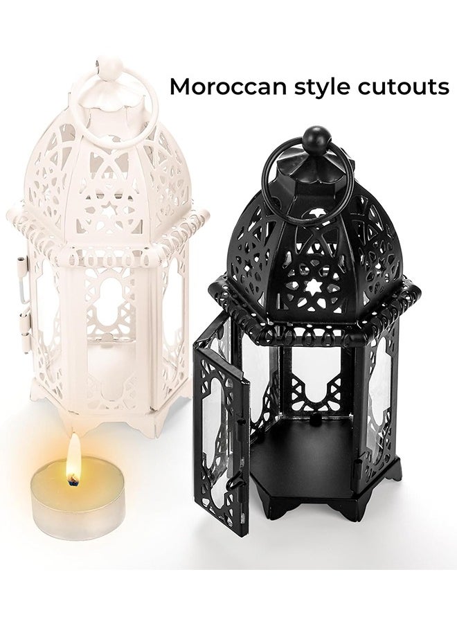 Ramadan Decorations, 2 Pieces Ramadan Decorative Candle Lanterns with Transparent Glass Panel, 6 Inch Hanging Lantern Outdoor for Ramadan, Halloween Decorative Metal Lamp for Patio, Weddings