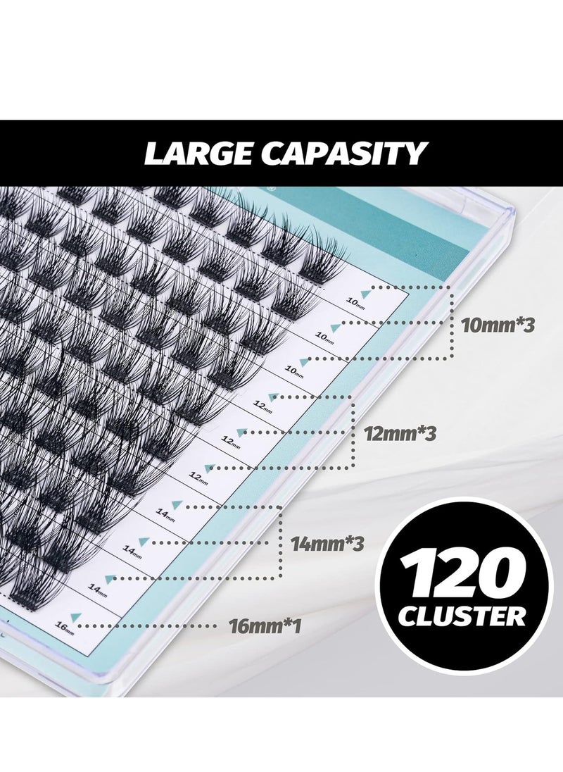 DIY Eyelash Extension Lash Clusters 120 Clusters False Eyelash 3D Effect Individual Natural Lashes Set at Home Eyelash Extension Kit Lashes Pack Volume Mixed