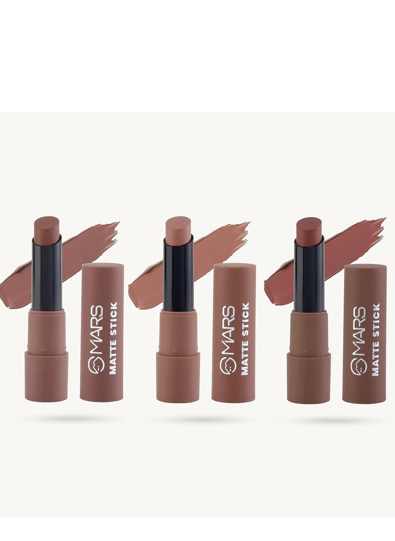MARS Matte Box Set of 3 Lipsticks for Women | Long-Lasting | Smooth Finish | Moisturising | One Swipe Pigmentation (3x3.2 gm) (04-Brown)