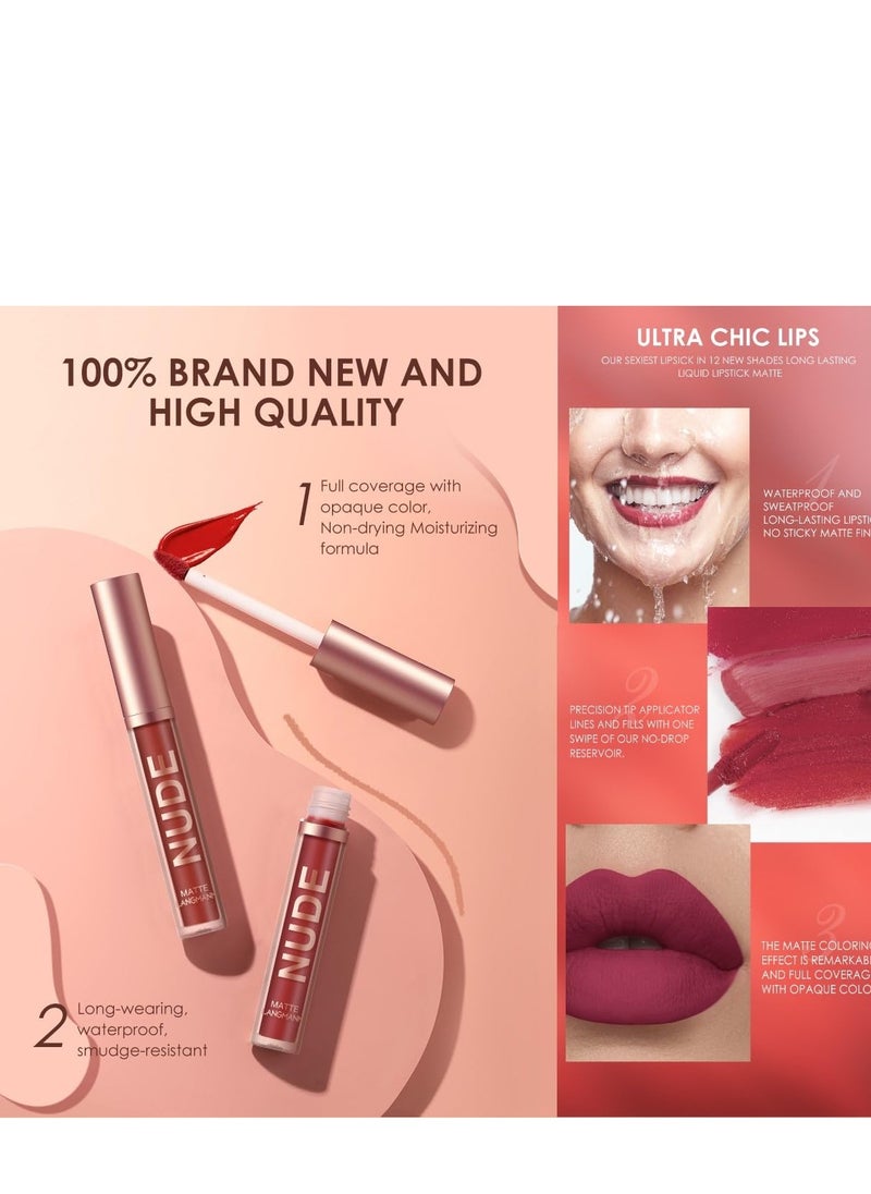 LANGMANNI 6 Matte Lipstick with 6 Lipliners Durable Makeup Set,Long-Lasting Non-Stick Cup Not Fade Waterproof Pigmented Velvet Lipgloss Kit Beauty Cosmetics Makeup Gift for Girls (#A)