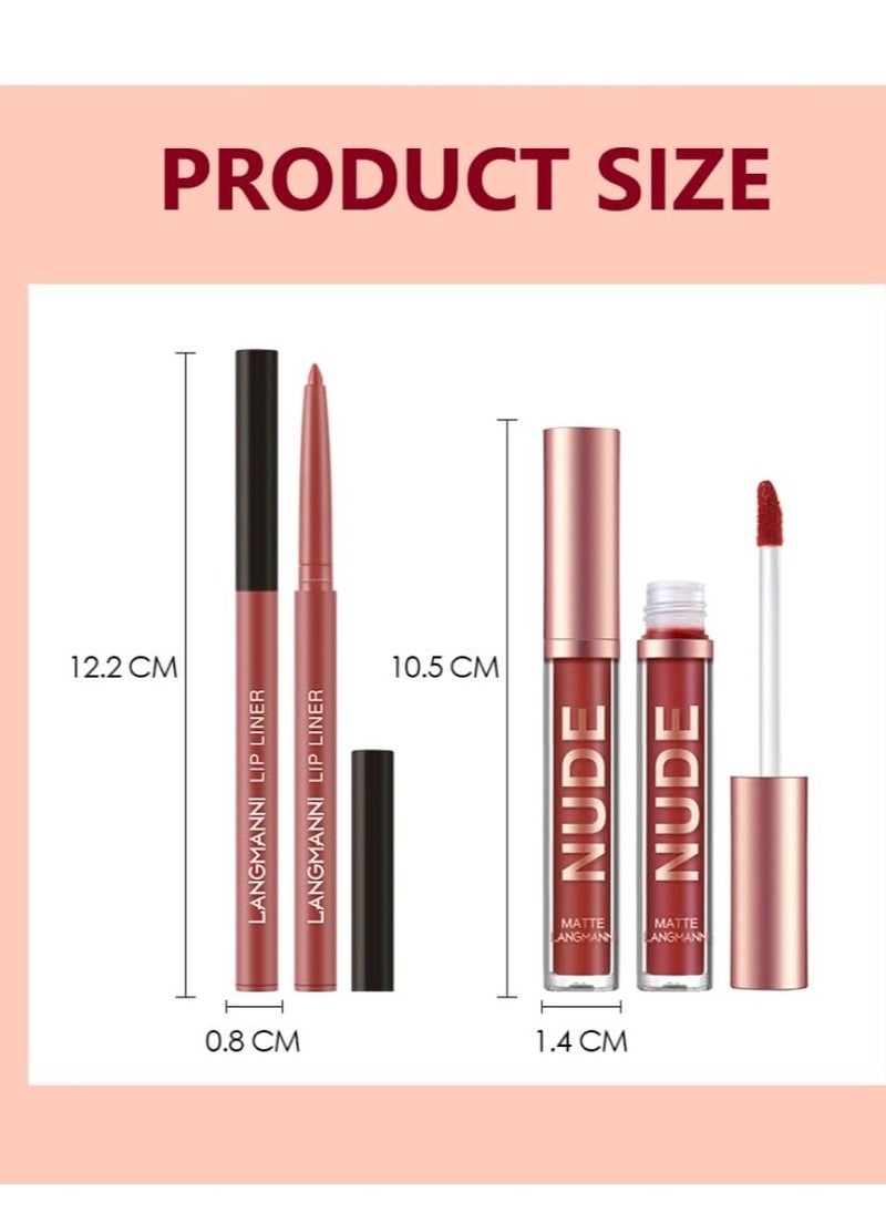 LANGMANNI 6 Matte Lipstick with 6 Lipliners Durable Makeup Set,Long-Lasting Non-Stick Cup Not Fade Waterproof Pigmented Velvet Lipgloss Kit Beauty Cosmetics Makeup Gift for Girls (#A)