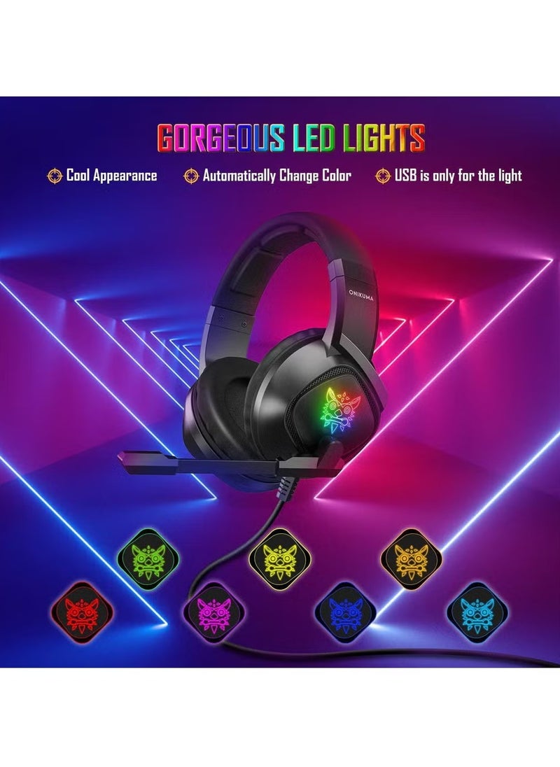 K19 Professional Gaming Headphone with RGB Backlight – High-Quality Stereo Sound, Noise-Cancelling Microphone, Adjustable Headband, Soft Cushioned Ear Pads – Ideal for Gaming, Streaming, and Communication – Compatible with PC, PS4, Xbox, and Mobile Devices