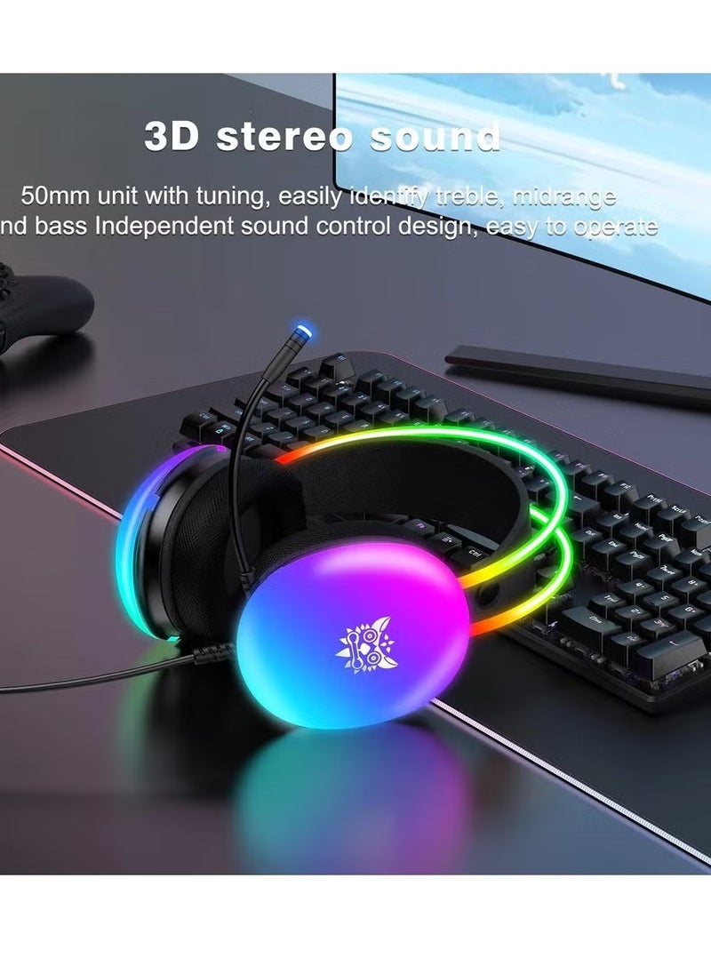 RGB Gaming Headset – High-Quality Stereo Sound, Noise-Canceling Microphone, LED RGB Lighting – Adjustable Headband, Soft Cushions for Comfortable Long Gaming Sessions – Perfect for Gaming, Streaming & Communication