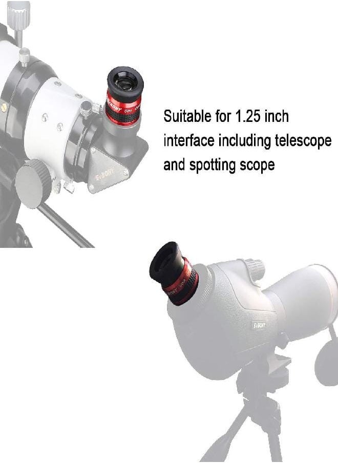 SV154 Telescope Eyepiece 1.25 inch SWA 70 Degree 15mm Super Wide Angle Telescope Accessory with Twist Up Eyecups