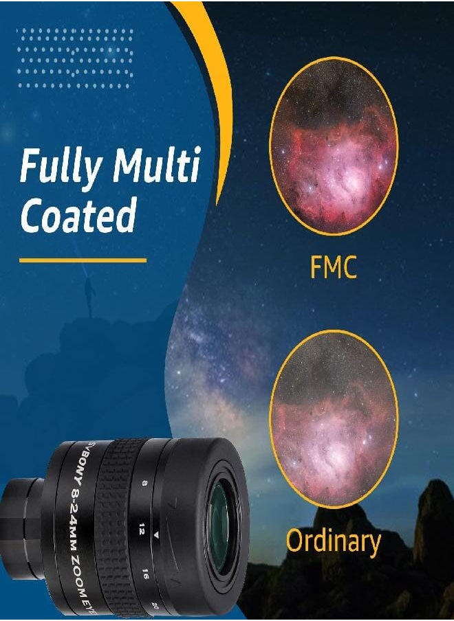 SV171 Telescope Eyepiece, Zoom Eyepiece, 1.25 inch 8mm to 24mm Zoom FMC 7 Element 4 Group for Telescope