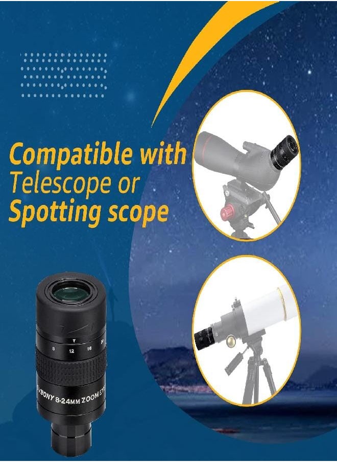 SV171 Telescope Eyepiece, Zoom Eyepiece, 1.25 inch 8mm to 24mm Zoom FMC 7 Element 4 Group for Telescope