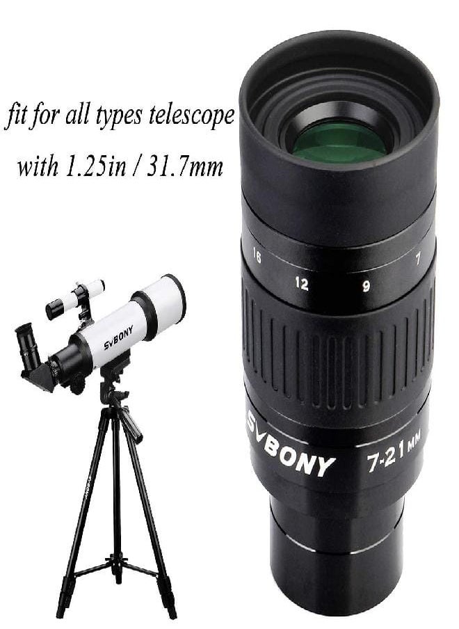 SV135 Zoom Eyepiece, Zoom 7 to 21mm 1.25 Inch Telescope Eyepiece, 6 Element 4 Group Telescope Accessories for Astronomic Telescopes Visual