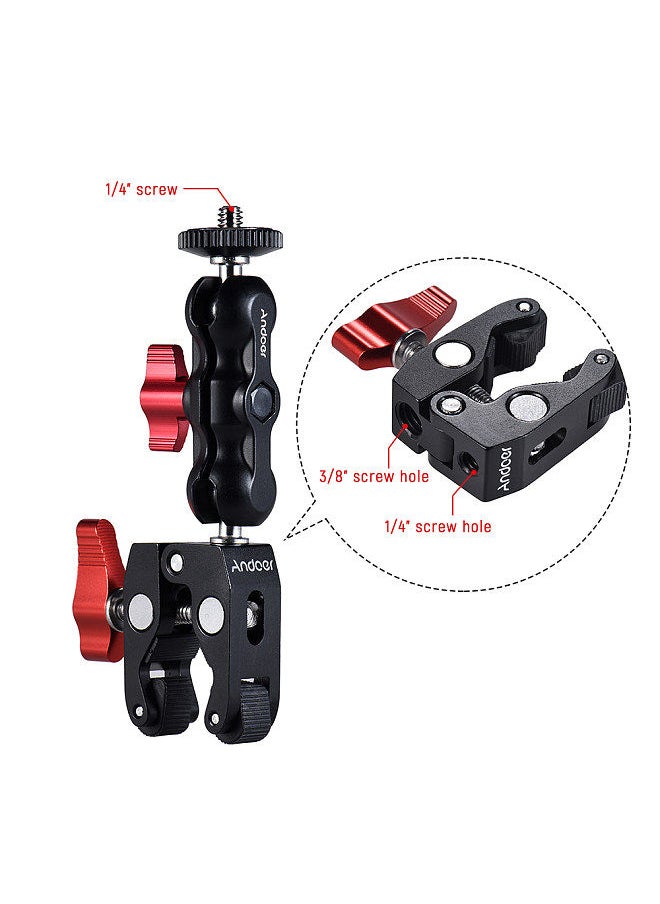 Multi-function Ball Head Clamp Ball Mount Clamp Arm Super Clamp with 1/4-20 Thread for GPS Phone LCD/DV Monitor LED Video Light Flash Light Microphone and More