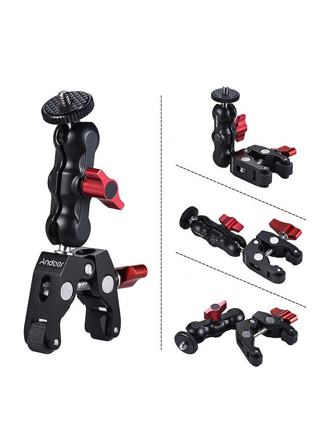 Multi-function Ball Head Clamp Ball Mount Clamp Arm Super Clamp with 1/4-20 Thread for GPS Phone LCD/DV Monitor LED Video Light Flash Light Microphone and More